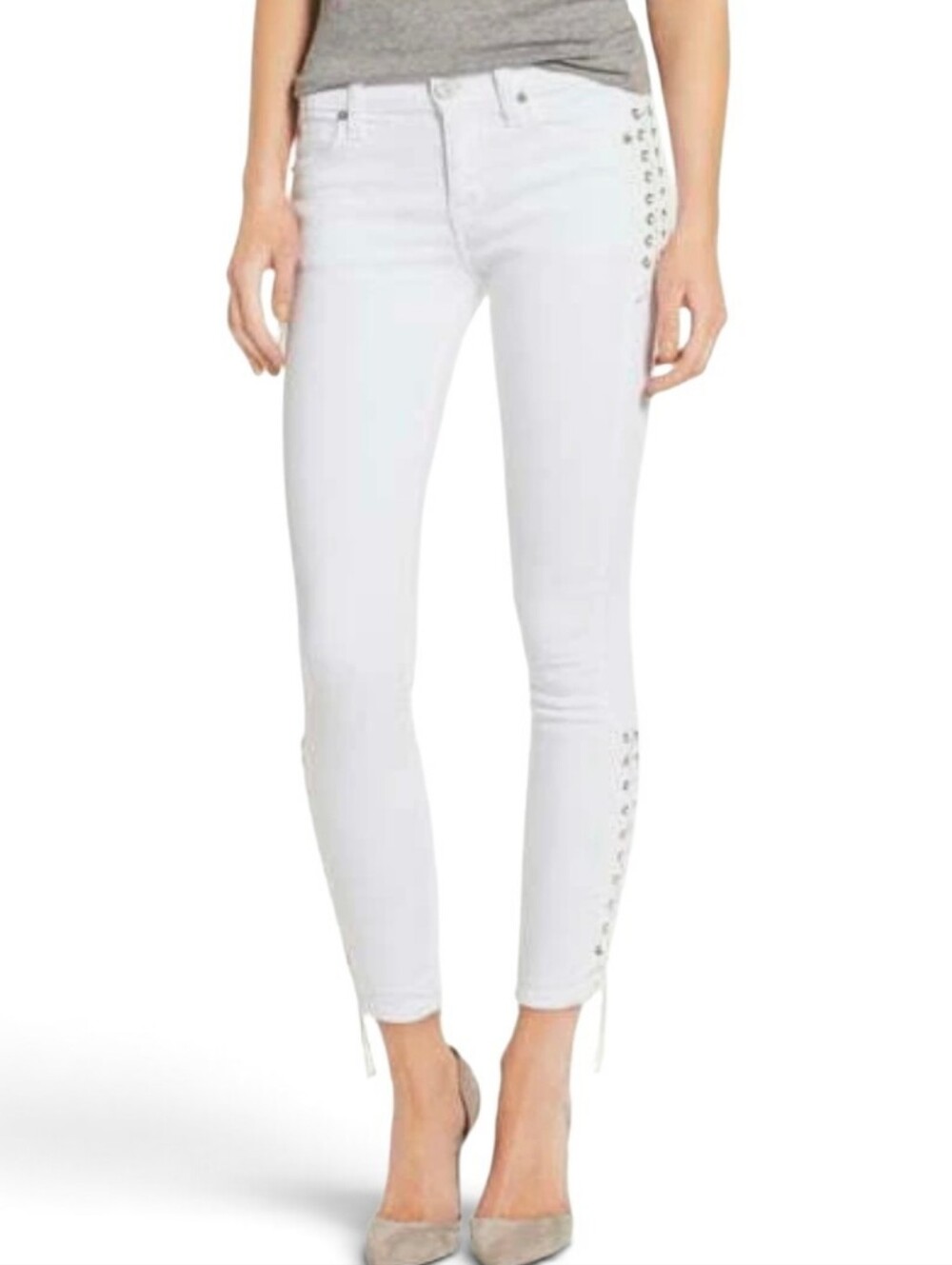 HUDSON Y2K White Nico Mid-Rise Super Skinny Lace Up Sides Jeans - 27
